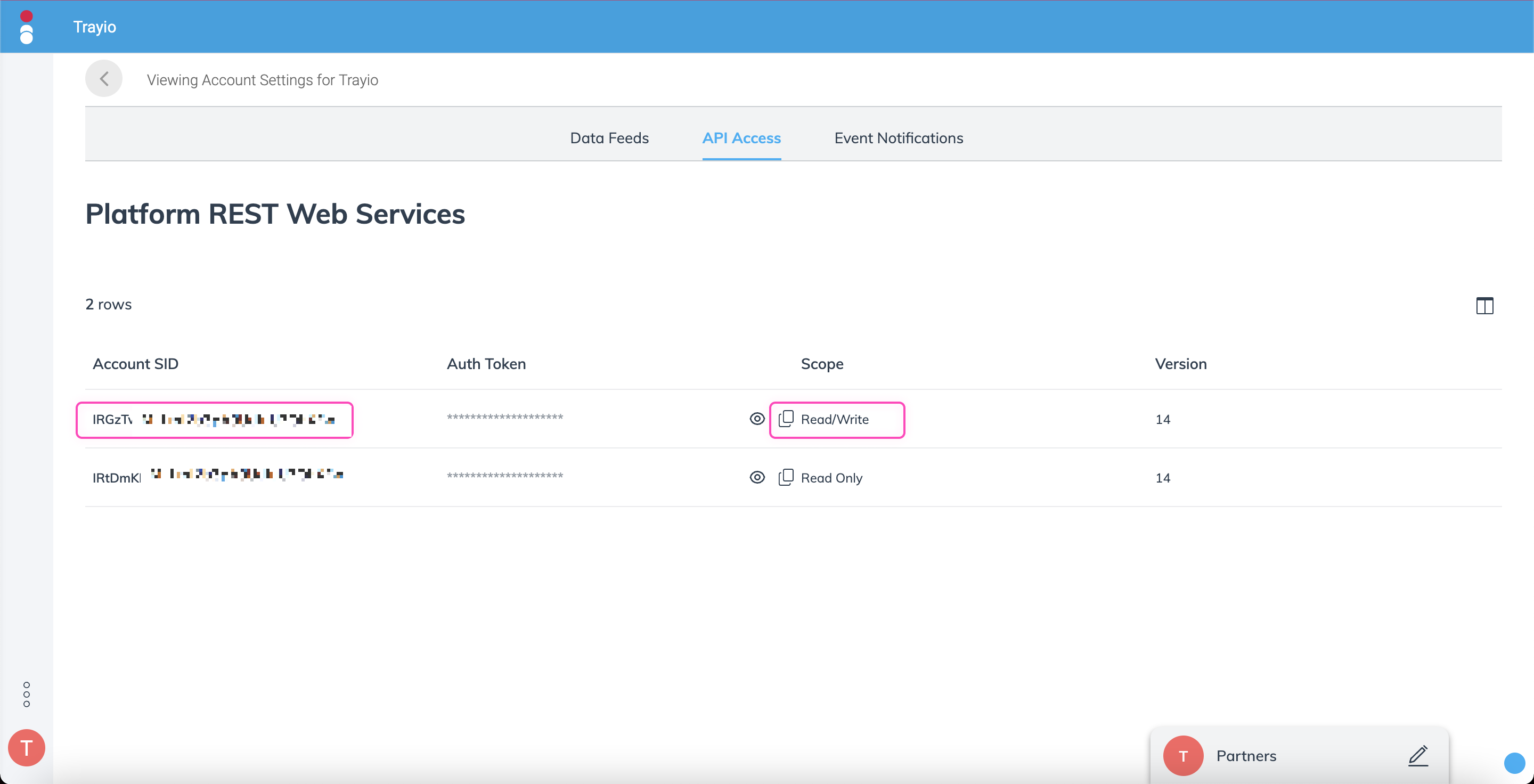 The Impact API access page to retrieve the Account SID and Auth Token.