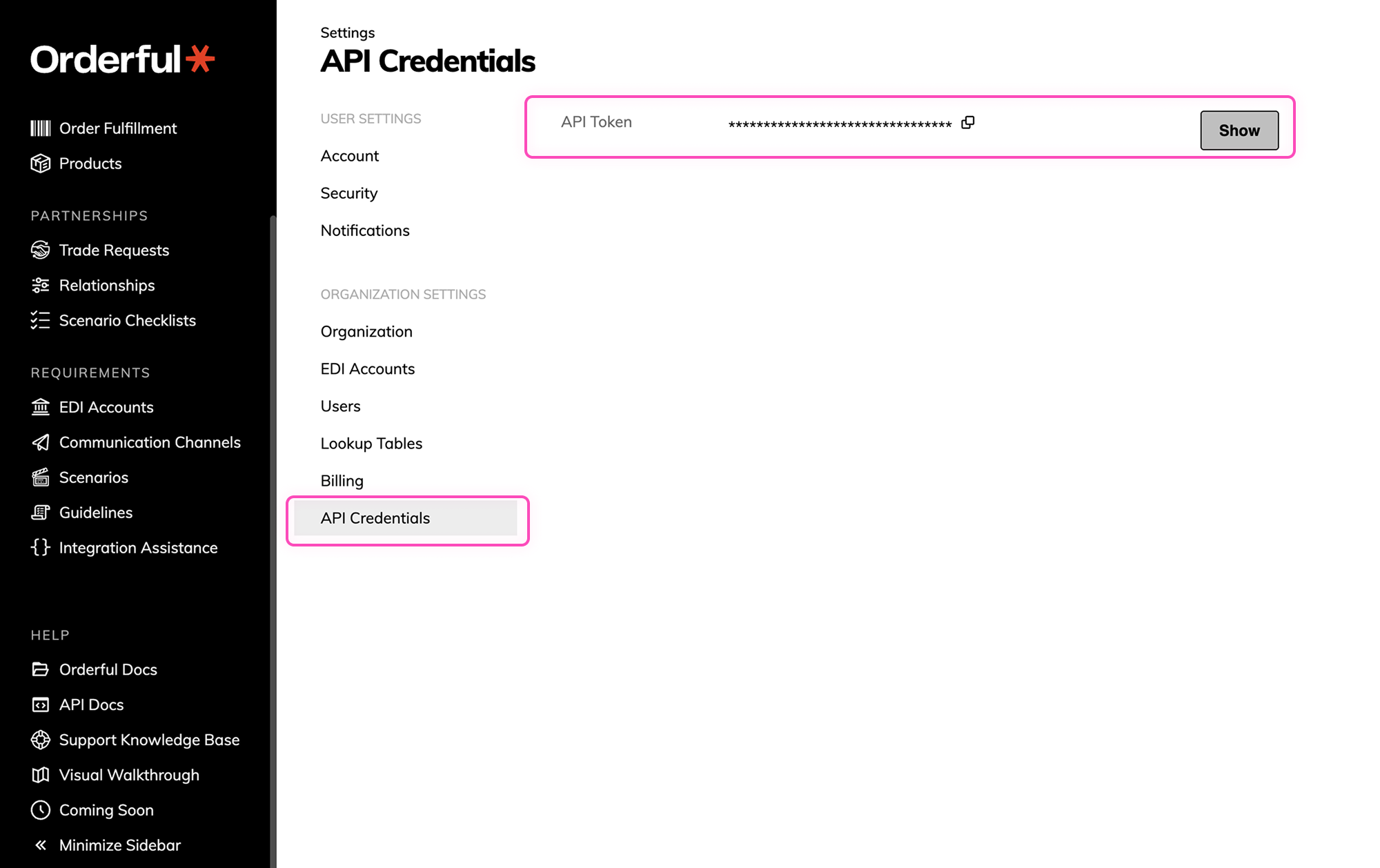 orderful api creds