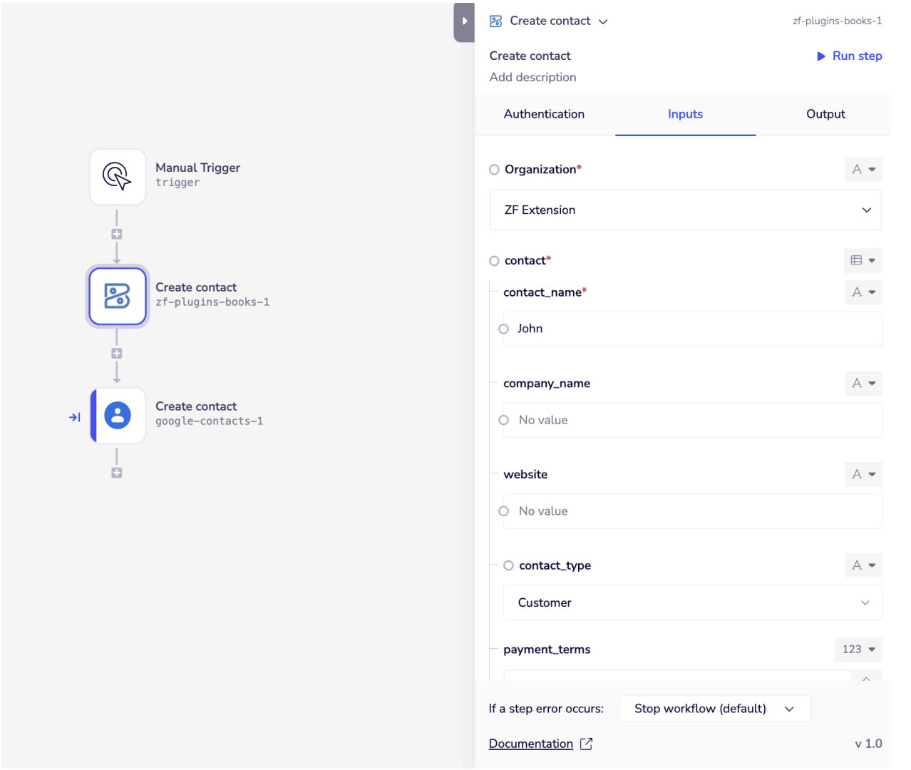 Zoho-books create contact