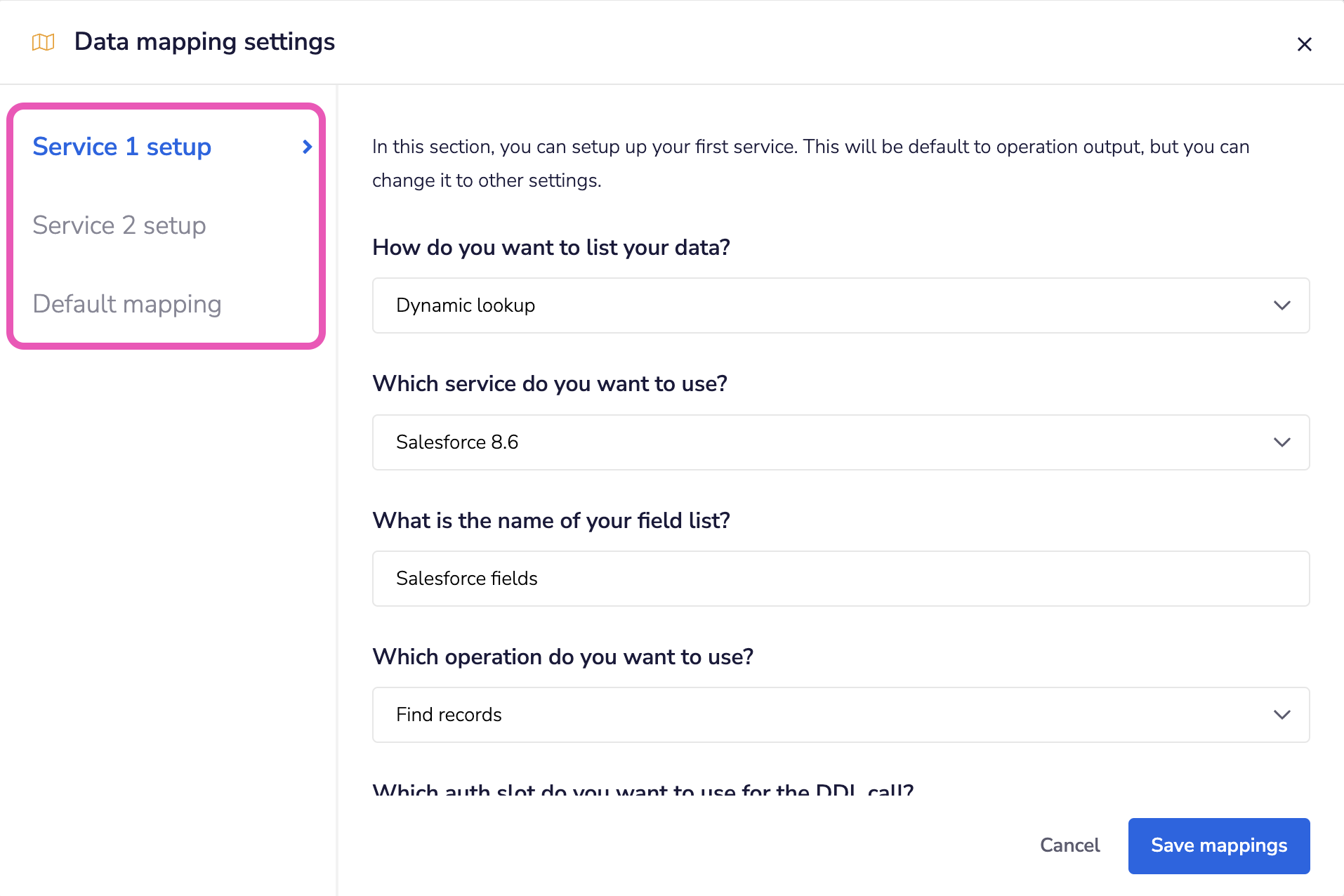 dataMapping settings